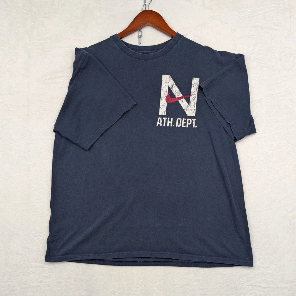 VTG Nike T-Shirt Men's L Navy Faded Blue Ath Dept Graphic Swoosh Streetwear Y2K